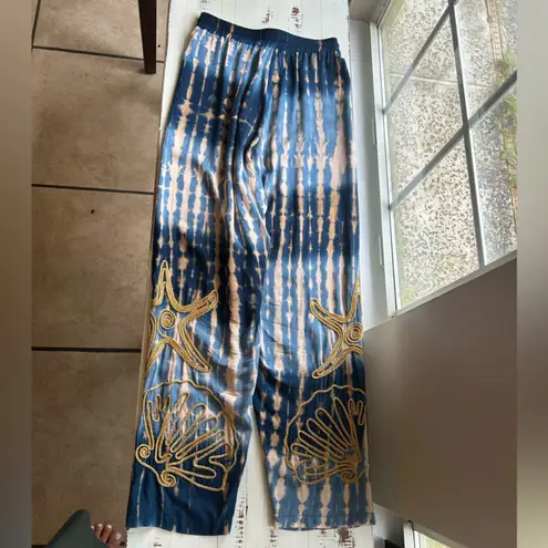 Chasing unicorns under the sea appliqué embroidered pants Blue Size XS - Image 6