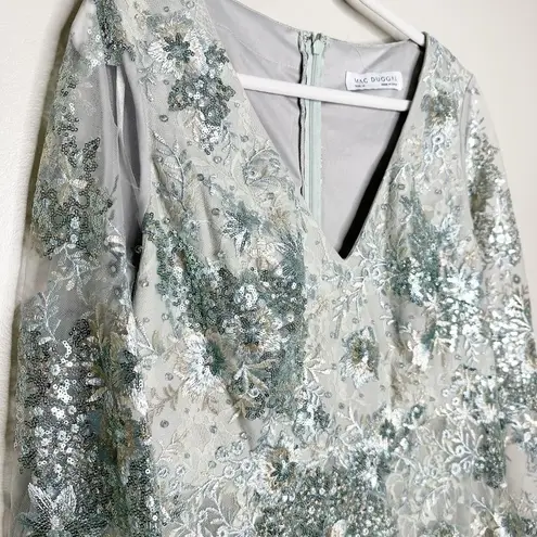 Mac Duggal 67539 Sea Mist Embellished Illusion V Neck Long Sleeve Gown 14 $698