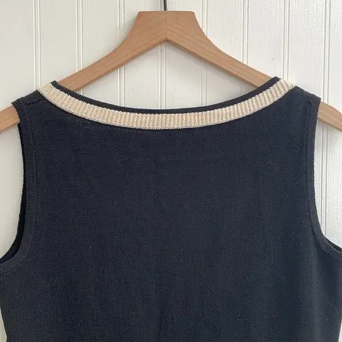 St. John Caviar Wool Blend Sleeveless Sweater Knit Tank Top Black Cream Size S