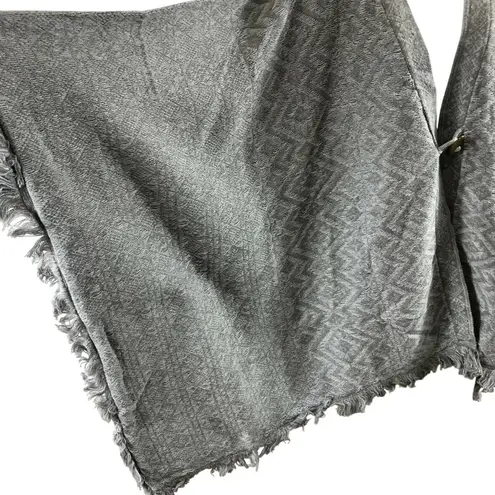 Minnie Rose Womens Poncho Sweater Geometric Boho Fringe Gray One Size OS