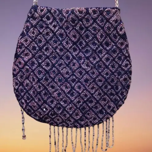 Handmade y2K Purple and Blue Patterned Beaded Mini-Satchel