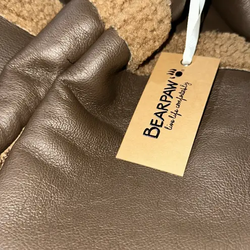 BEARPAW NWT  Sherpa Mixed Media Long Jacket Coat Pockets Chocolate Brown