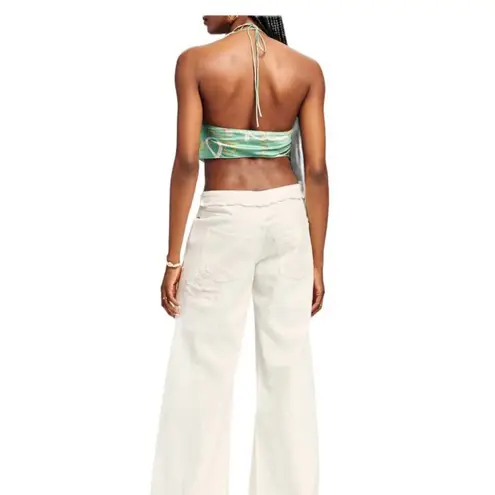 Ser.O.Ya Size Medium NEW Ellison Print Silk Top Green Nautical Halter NWT