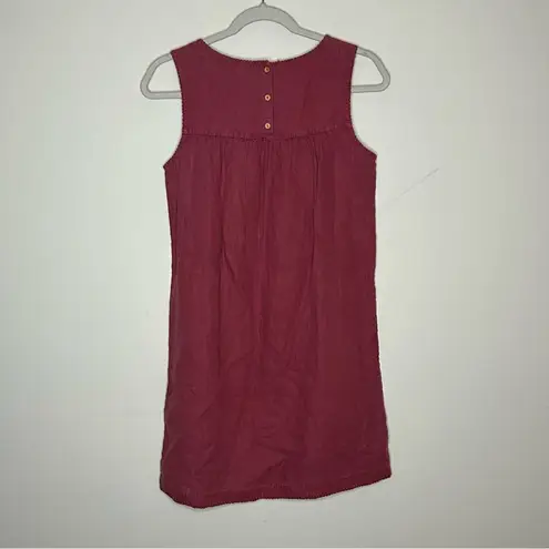 Artisan NY  100% Linen Dress Maroon Red Embroidered Top Sleeveless NWT Size XS