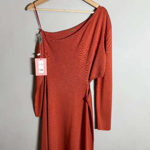 Cult Gaia Zora Knit Cutout Midi Dress Women Medium Chili Orange Asymmetrical NWT