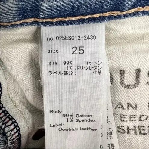 Moussy Vintage Tapered Distressed Jeans Light Blue Denim Ankle Raw hem Size 25