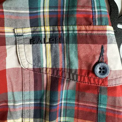 Ralph Lauren  Sz 6 Red Classic Plaid Pattern High Rise 4" Cotton Cargo Shorts