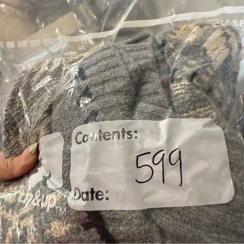 J.Jill Grey White Geometric Fair Isle Hooded Sweater Cardigan Chunky Holiday LP Size undefined - Image 8