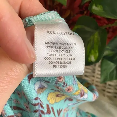 Wishful park Turquoise & Yellow Flowers Boho Short Sleeves Flowy Top S