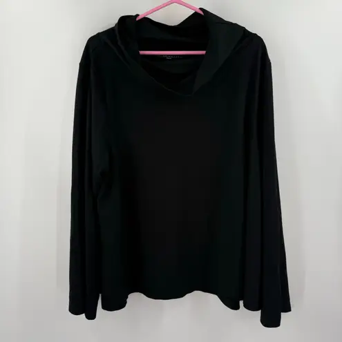 Bryn Walker Top Womens SZ Large Black Etta Cowl Neck Wide Sleeve Shirt Lagenlook