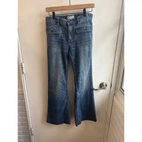 Free People  Brette Cropped Wide Leg Jeans 28 boho flare leg retro flattering