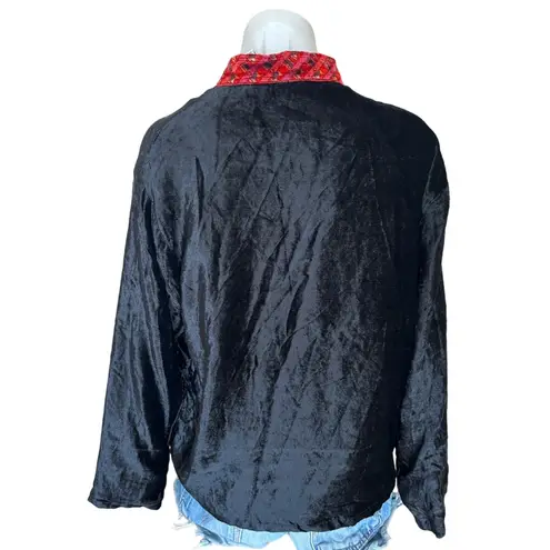 White Stag Chinese Embroidered Black Velvet Jacket LARGE Art to Wear Lagenlook