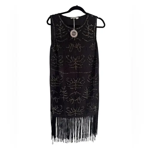 Hazel Charleston Black Beaded Fringe Dress NWT S
