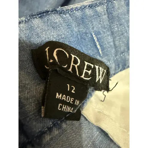 J.Crew Women's Blue High Waisted Pleated Straight Leg Chambray Denim Jeans Sz 12