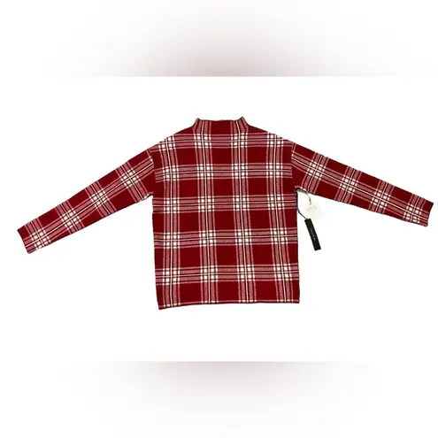Tahari Red White Plaid Mock Neck Pullover Long Sleeve Sweater Womens Sz XS NWT
