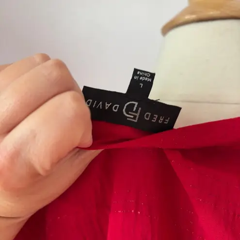 Fred David Red & Gold V-Neck Long Sleeve Button Front Blouse