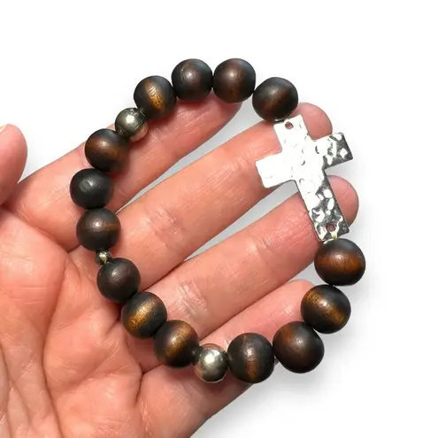 Unisex Set of 2 Beaded Cross Religious Christian Stretch Bracelets