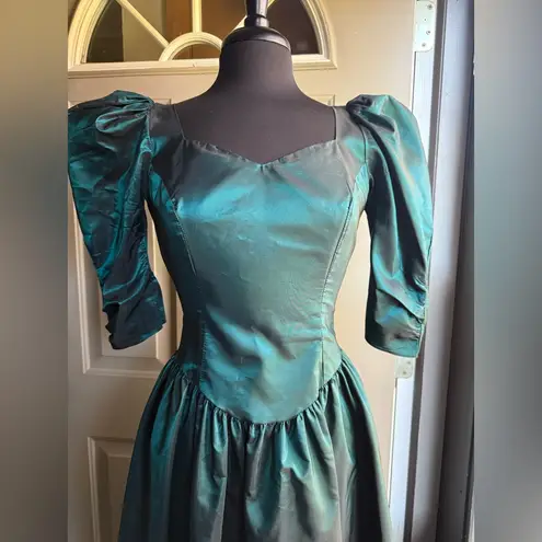 Vintage 80s Dance Allure taffeta bow midi formal dress, size small Blue