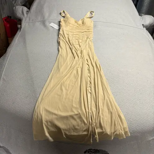 Azazie LEANDRA Champagne Mermaid V-Neck Pleated Mesh Dress Size 10 NWT