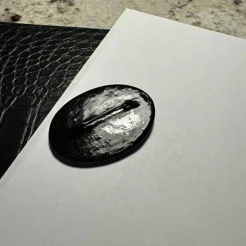 Hand Painted Lacquer Peacock Bird On Black Background Brooch