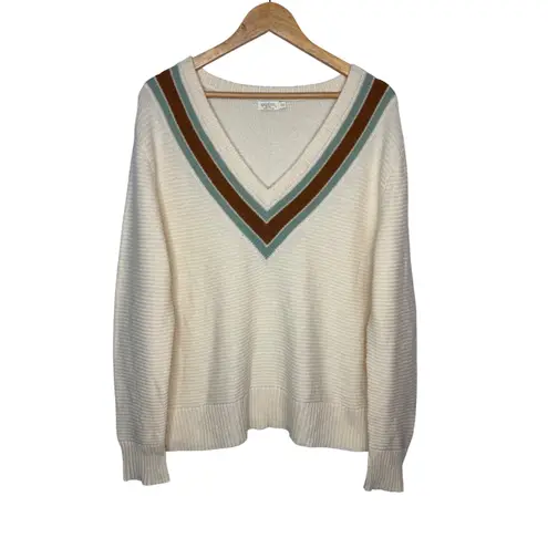 Spartina 449 Cream V Neck Pullover Stripe Cashmere Blend Sweater Women Size XXL