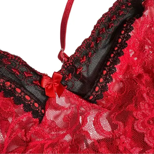 Vintage 90s Cinema Etoile Red Lingerie Floral Mesh Sleep Set Pjs Medium