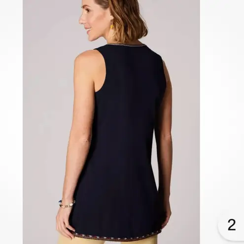 J. Jill NWT Navy Embroidered Tunic Sleeveless Top Size LP Blue