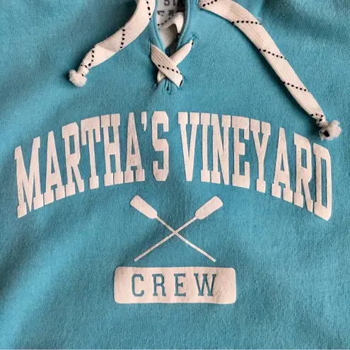 Martha’s Vineyard Crew Collegiate Sweatshirt Hoodie, Aqua Blue, White, Size S Blue