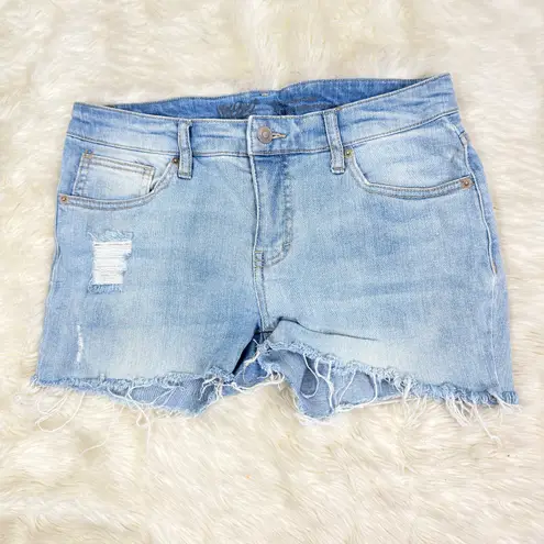 Mossimo Mid Rise Stretch Distressed Denim Cut Off Shorts Size 10 Blue