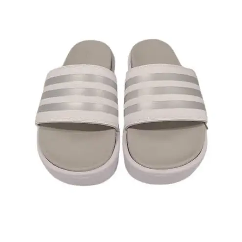 Adidas  Adilette Platform Slides Cloud White Zero Metallic  Grey IE9703 USM7 USW8 - Image 3