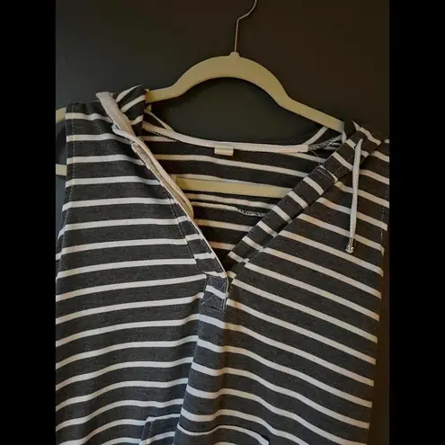 Gray and White Casual Striped Hooded Beach Cover