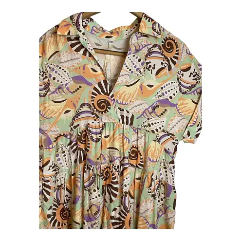 Uncle Frank Unique Print Collared Short Sleeve Tiered Mini Dress. S /M