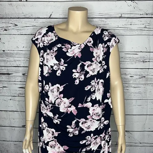 Connected Apparel NWT Size 24W Navy Blue & Purple Floral Print Sheath Dress
