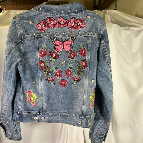 Bagatelle Collection Denim Jacket Studded Embroidered Floral Butterfly Size M Blue Size M