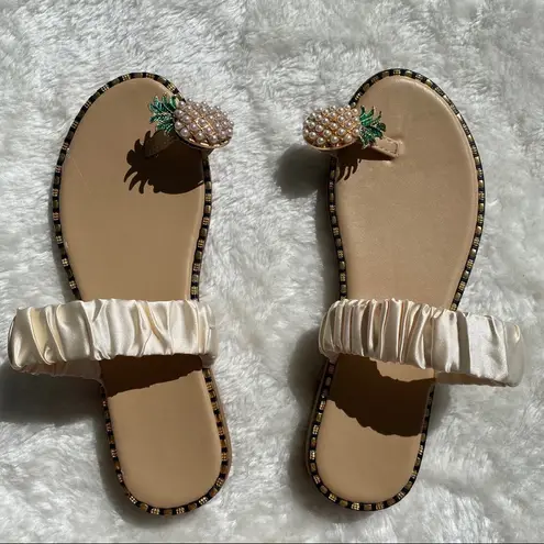 Boutique Pearl pineapple satin stretchy strap sandals 7