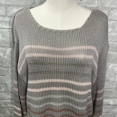 Lovestitch Gray and Brown Crew Neck Sweater with Ribbed Knit
