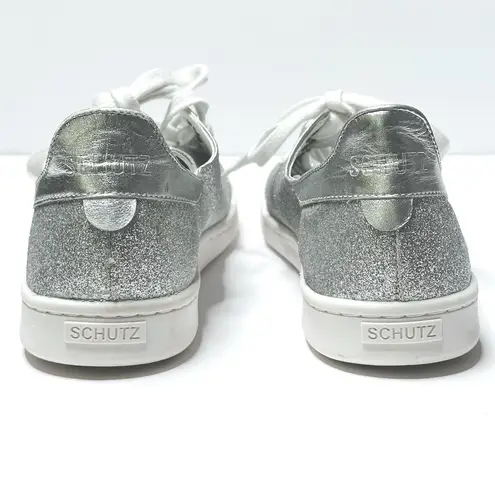 Schutz Sanjay Silver Glitter Sneakers Tennis Shoe Size 8
