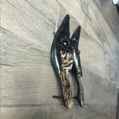 Dolce & Gabbana Black Mules with Leopard Print Interior