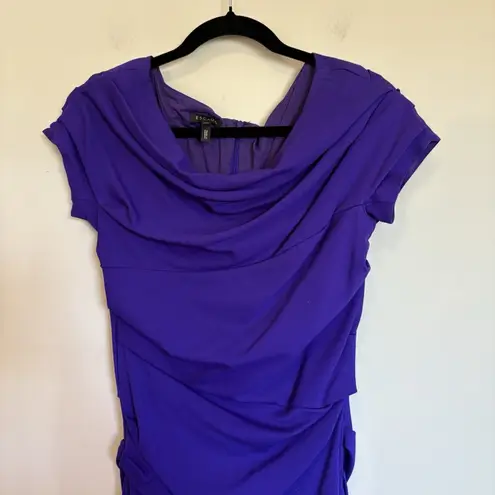 Escada Bright Purple Bodycon Fitted Dress Back Zip Ruched Midi Size 36 / Small