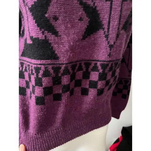 Esprit crew neck Purple & Black Aztec pullover wool blend Checkered Sweater S