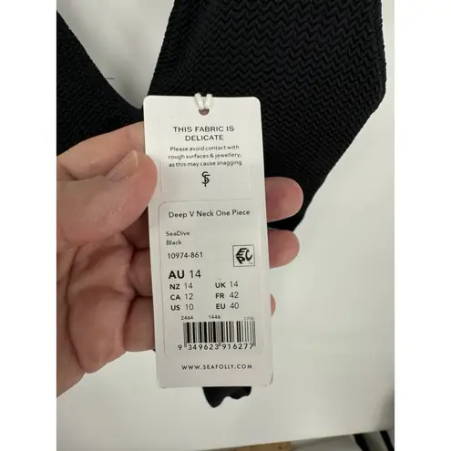 Seafolly Women's Deep V Neck Over The Shoulder One Piece Swimsuit Black Size 10