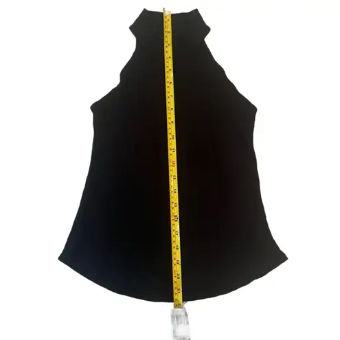 Elan Black Stretchy Ribbed Mock Neck Luxury Sleeveless Top Size Small