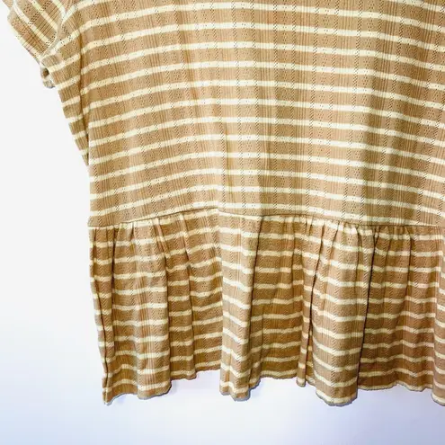 LC Lauren Conrad Tan & White Striped Short Sleeve Peplum Top