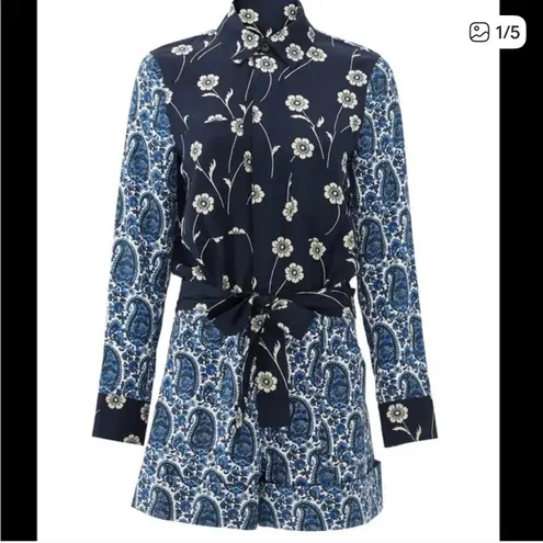 Derek Lam 10 Crosby mixed media navy porcelain patchwork romper designer sz 4 Blue