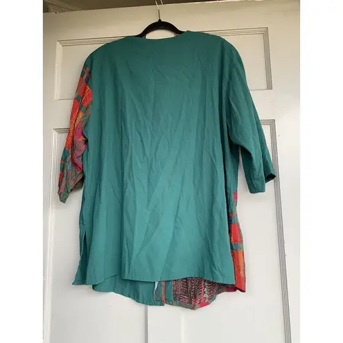 C.M. Shapes Dark Red and Green Plaid Button