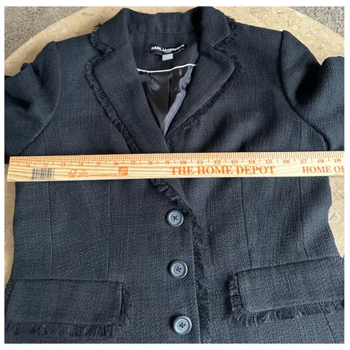 Karl Lagerfeld Paris Women Black Tweed Fringe Blazer Jacket Size 8 NEW