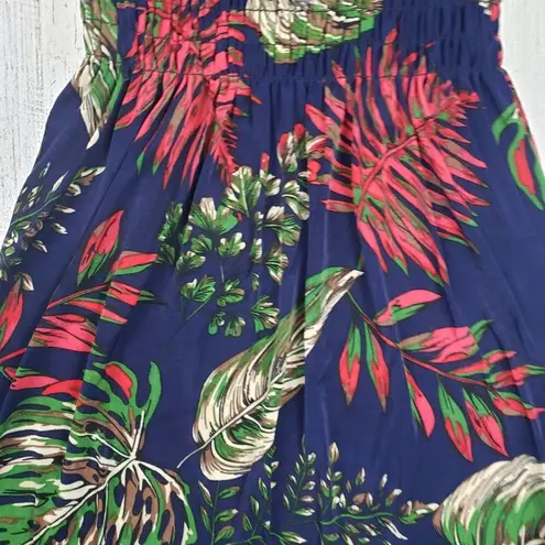 NWT Ace Fashions Navy Blue tropical Smocked Sundress Women’s Size Medium