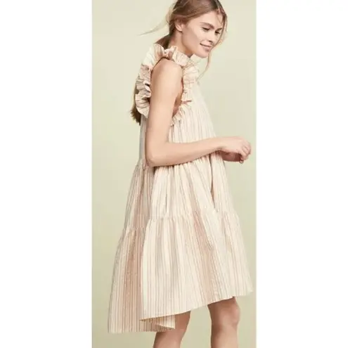 Ulla Johnson Tamsin Striped Cotton Ruffle Flutter Sleeve Dress Sz. 0
