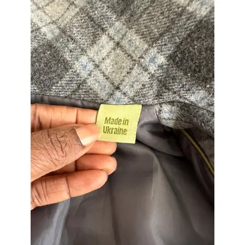 SOIA & KYO Fiona Grey Tartan Plaid Plaid Wool Jacket With Large Collar XS CLssic