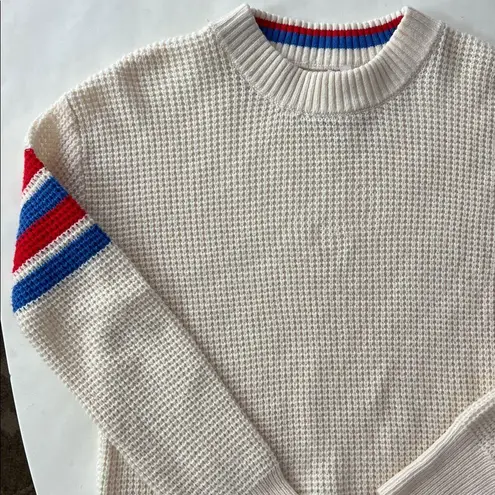 FAHERTY Throwback Stripe Organic Cotton & Cashmere Sweater XS $148 White